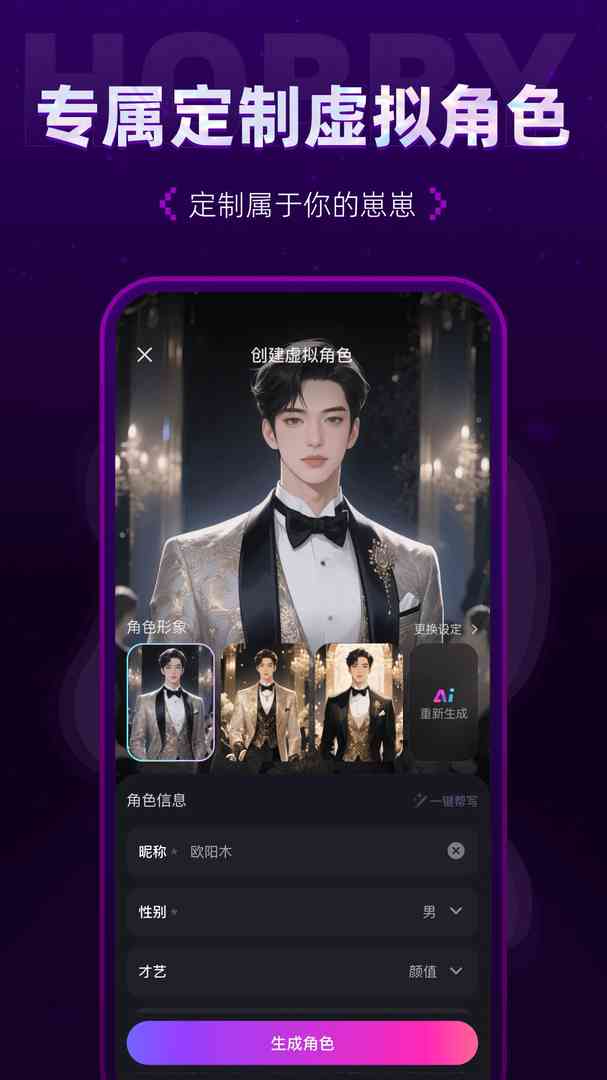 HobbyAI 虚拟AI角色互动社区界面预览 - 二创探剧与AI角色聊天应用截图